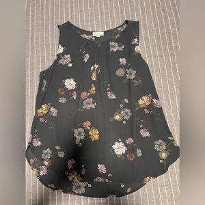 Loft Gray Floral Sleeveless Top Petite Large